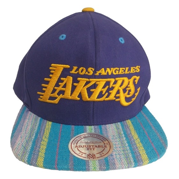 Mitchell & Ness Other - Mitchell & Ness Los Angeles Lakers Snapback Hat Purple Striped Brim NBA Mens